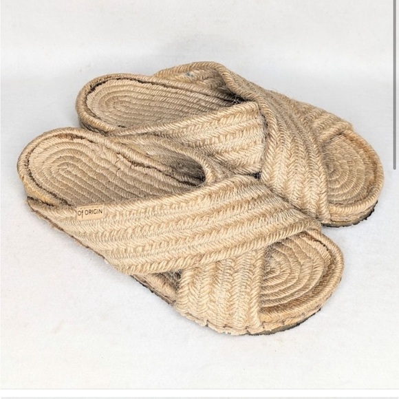 Of Origin Balears Hessian Jute Cross Front Sandals Beige 40 US 10 - Picture 1 of 3